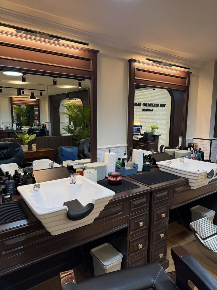 Classic barber mirrors and wash stations